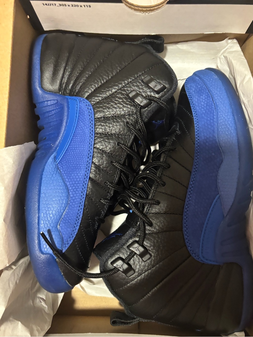 Jordan Kids Black and Royal Blue High-Top Sneakers 12s